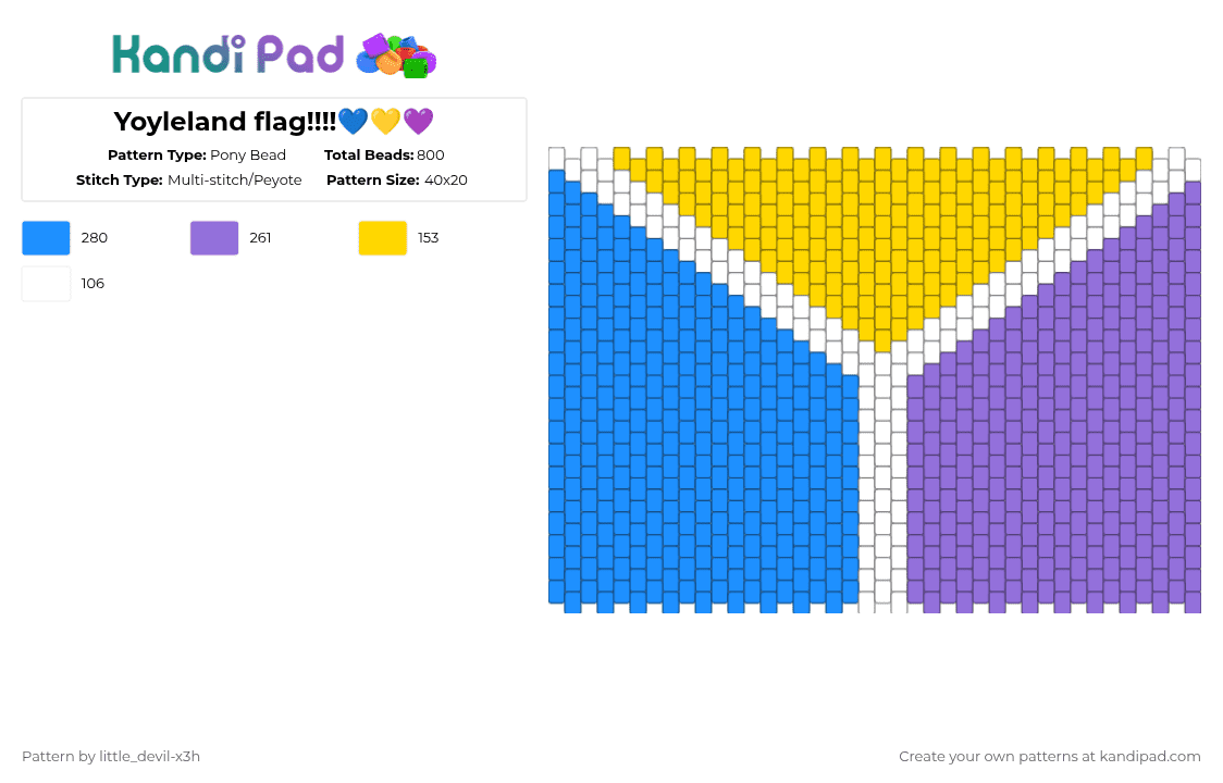 Yoyleland flag!!!!💙💛💜 - Pony Bead Pattern by k4yz_osc on Kandi Pad - light blue,purple,yoyleland,bfdi,flag