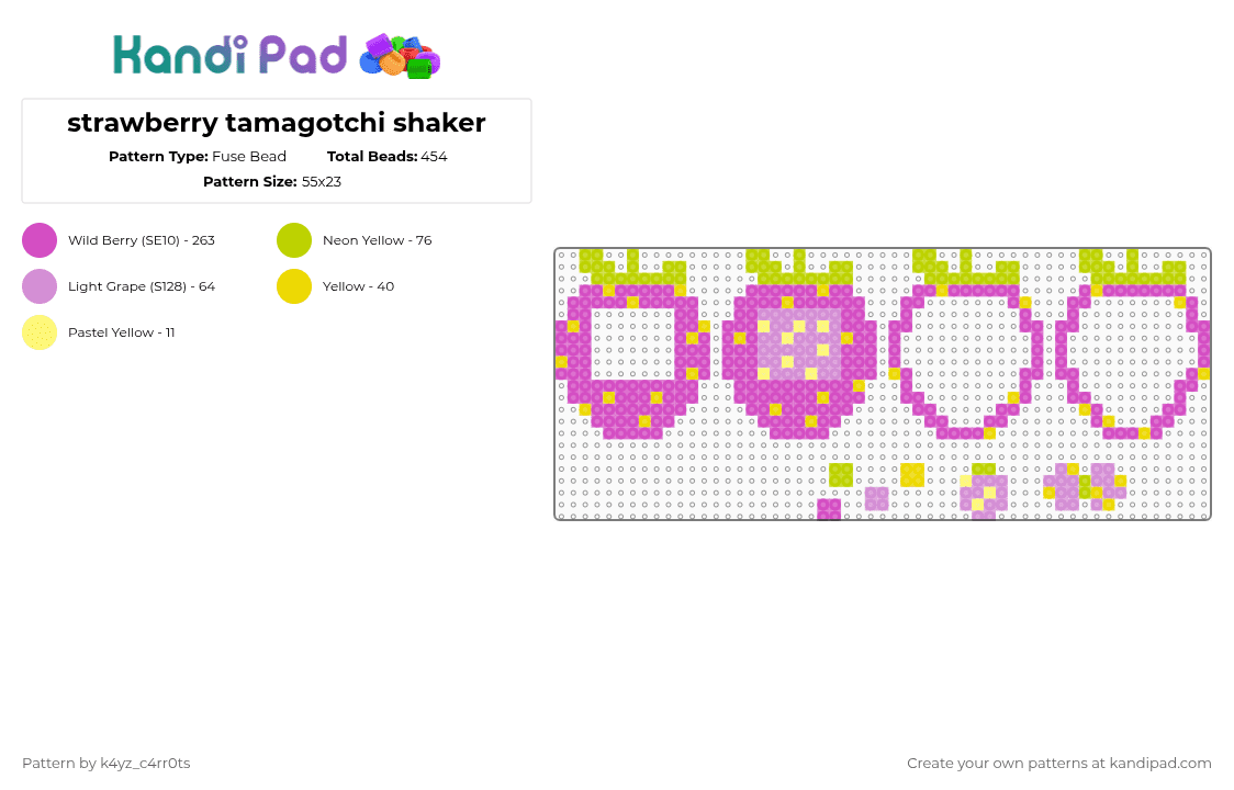strawberry tamagotchi shaker - Fuse Bead Pattern by k4yz_osc on Kandi Pad - pink,tamagotchi,strawberry,shaker