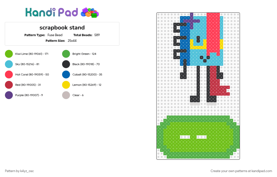 scrapbook stand - Fuse Bead Pattern by k4yz_osc on Kandi Pad - battle for dream island, bfdi, bfdooc, green, light blue, oc, red
