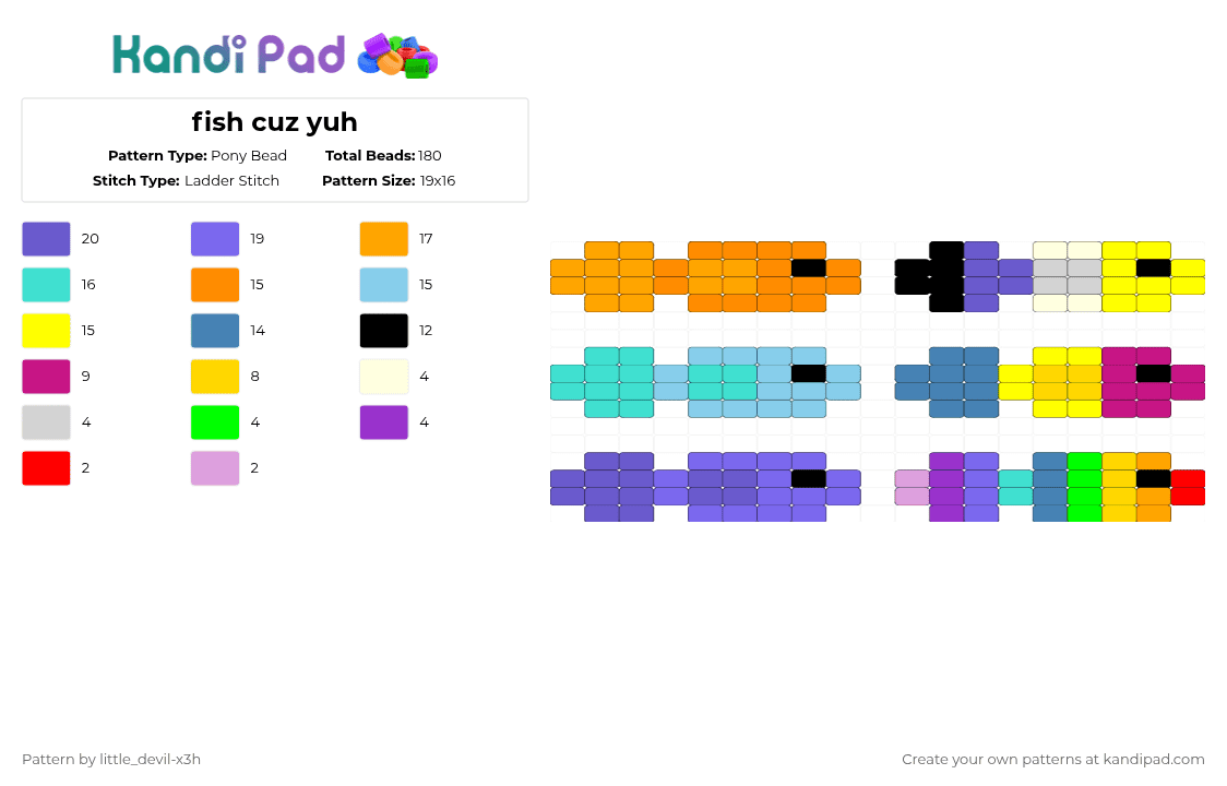 fish cuz yuh - Pony Bead Pattern by k4yz_osc on Kandi Pad - orange,light blue,blue,yellow,pride,pride flag,fish