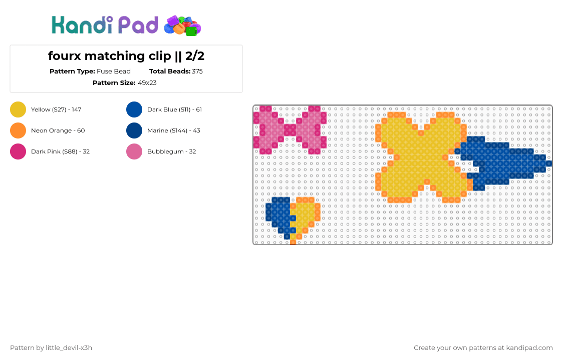 fourx matching clip || 2/2 - Fuse Bead Pattern by k4yz_osc on Kandi Pad - yellow,blue,fourx,x,four,bfb,bfdi,tpot