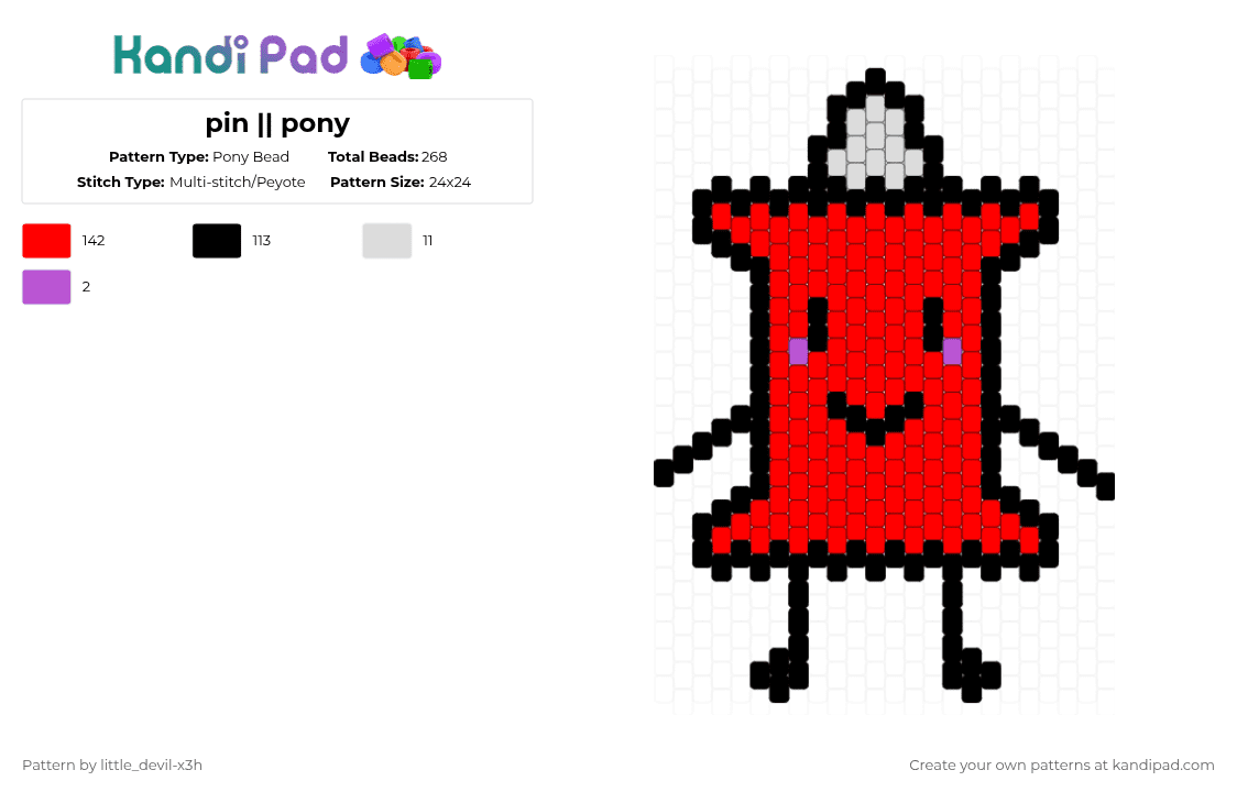 pin || pony - Pony Bead Pattern by k4yz_osc on Kandi Pad - red,pin,bfdi,object shows