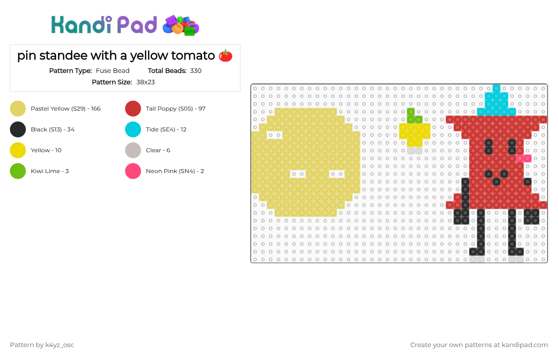 pin standee with a yellow tomato 🍅 - Fuse Bead Pattern by k4yz_osc on Kandi Pad - red,yellow,pin,tomato,bfdi,bfdia,bfb,tpot