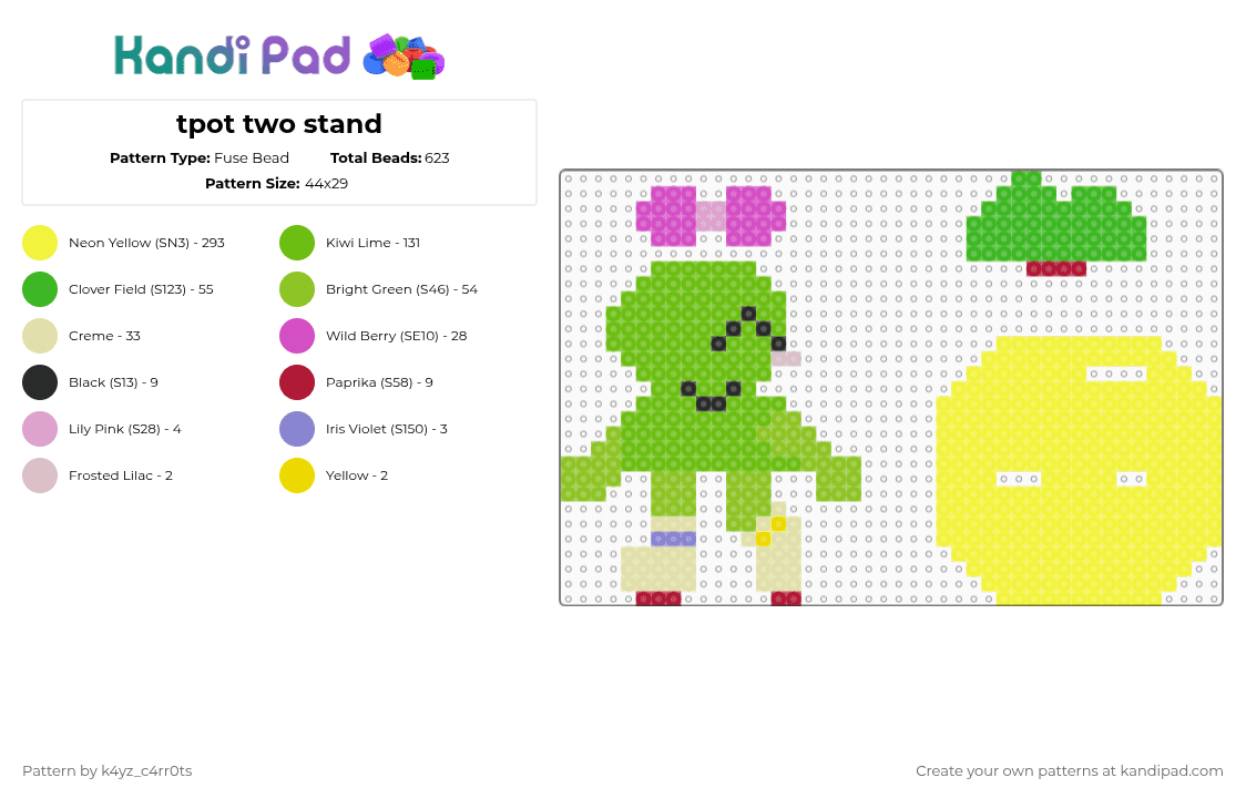 tpot two standee - Fuse Bead Pattern by k4yz_osc on Kandi Pad - green,yellow,tpot,bfdi,bfdia,bfb,two,twotpot