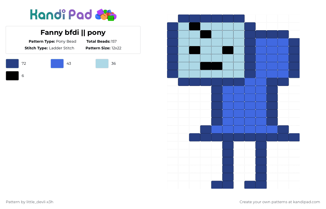 Fanny bfdi || pony - Pony Bead Pattern by k4yz_osc on Kandi Pad - blue,object shows,fanny bfdi,fanny