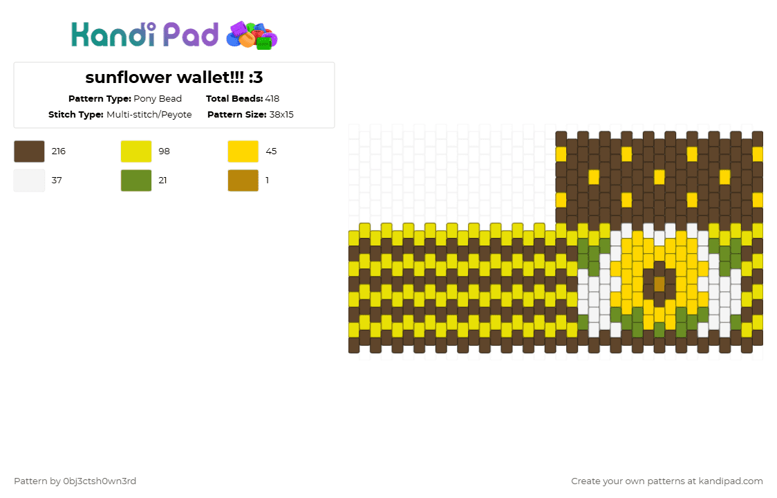 sunflower wallet!!! :3 - Pony Bead Pattern by 0bj3ctsh0wn3rd on Kandi Pad - yellow,brown,sunflower,wallet,flower,nature
