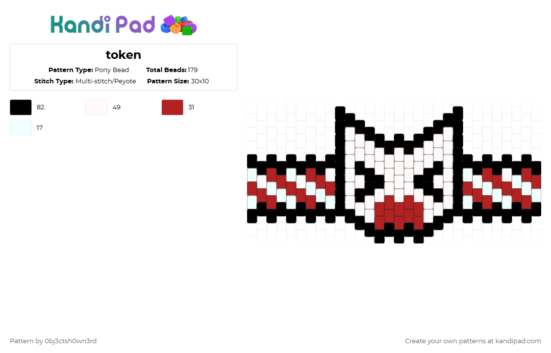 token - Pony Bead Pattern by 0bj3ctsh0wn3rd on Kandi Pad - red, white