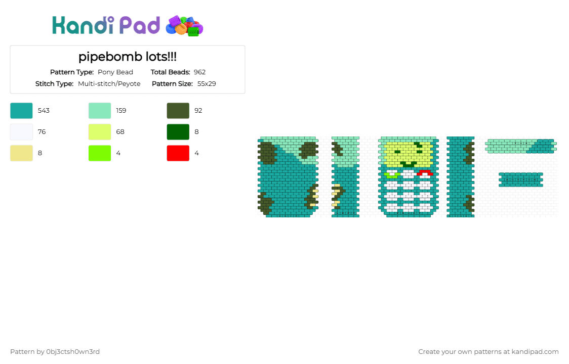 pipebomb lots!!! - Pony Bead Pattern by 0bj3ctsh0wn3rd on Kandi Pad - lots, love of the sn, love of the sun, malues, malueslots, object show, osc, teal