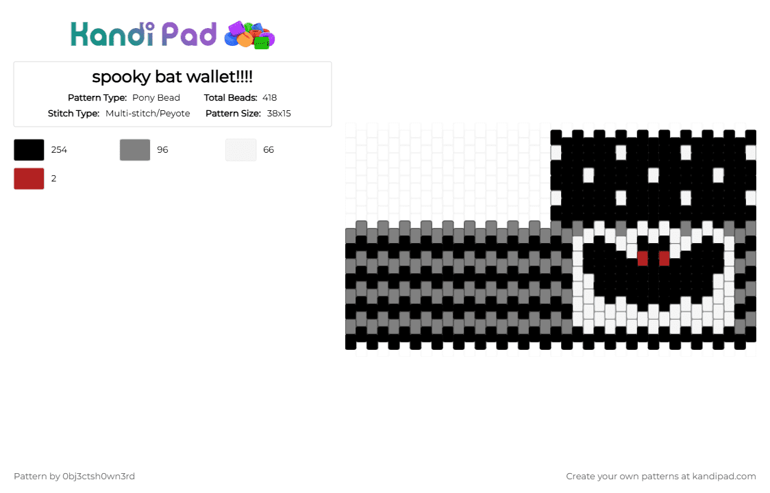 spooky bat wallet!!!! - Pony Bead Pattern by 0bj3ctsh0wn3rd on Kandi Pad - black,gray,spooky,halloween,bat,wallet