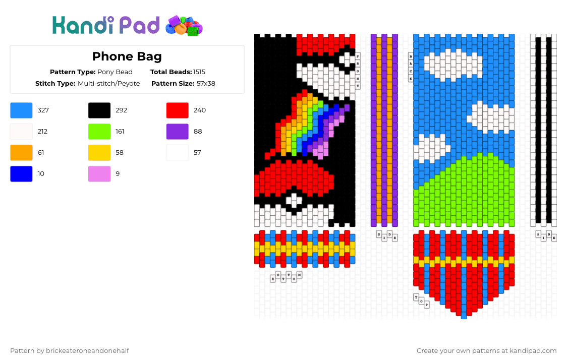 Phone Bag - Pony Bead Pattern by brickeateroneandonehalf on Kandi Pad - red,green,light blue