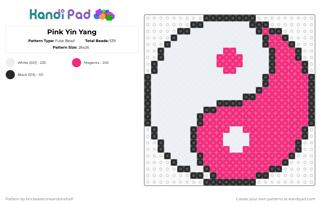 Pink Yin Yang - Fuse Bead Pattern by brickeateroneandonehalf on Kandi Pad - white,pink