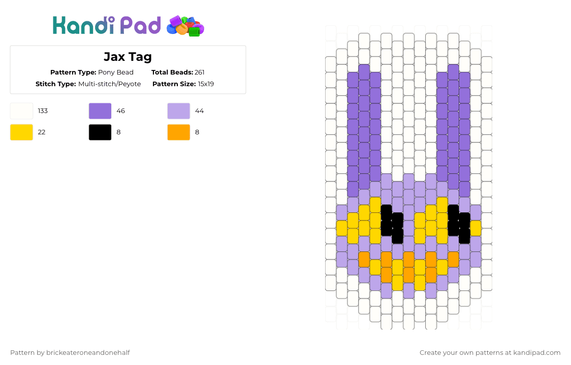 Jax Tag - Pony Bead Pattern by brickeateroneandonehalf on Kandi Pad - white,purple,pink,tadc,jax,theamazingdigitalcircus