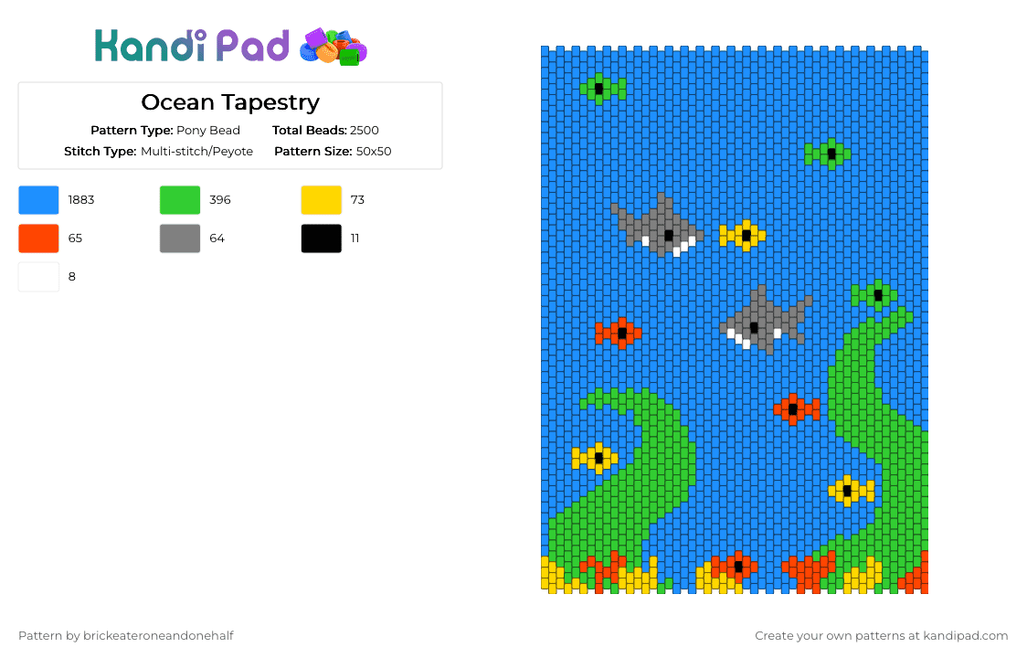 Ocean Tapestry - Pony Bead Pattern by brickeateroneandonehalf on Kandi Pad - burnoutamiright, coral, fish, kelp, light blue, ocean, sharks, thisishell, whywouldyoumakethis