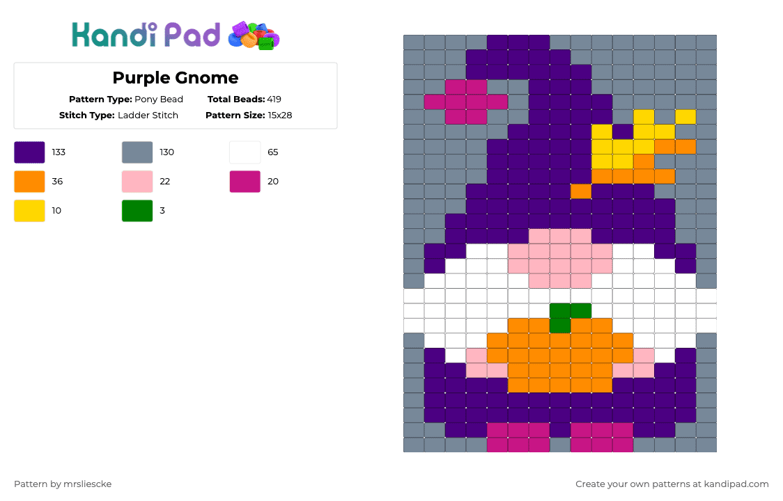Purple Gnome - Pony Bead Pattern by mrsliescke on Kandi Pad - gray,purple