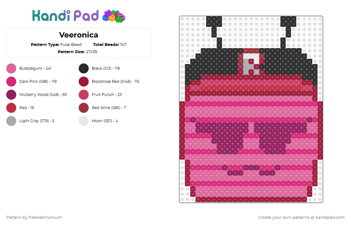 Veeronica - Fuse Bead Pattern by freakdemonium on Kandi Pad - pink