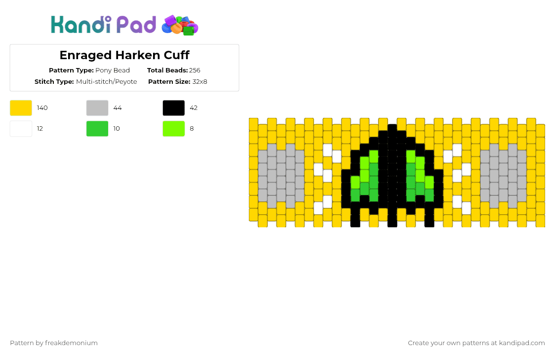 Enraged Harken Cuff - Pony Bead Pattern by freakdemonium on Kandi Pad - yellow,die of death,multi stitch,dod,roblox