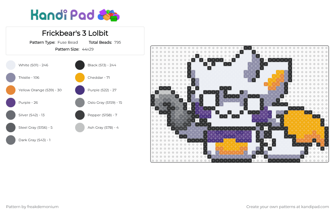 Frickbears 3 Lolbit - Fuse Bead Pattern by freakdemonium on Kandi Pad - white,gray,orange,fnafb,fnaf,five nights at freddys