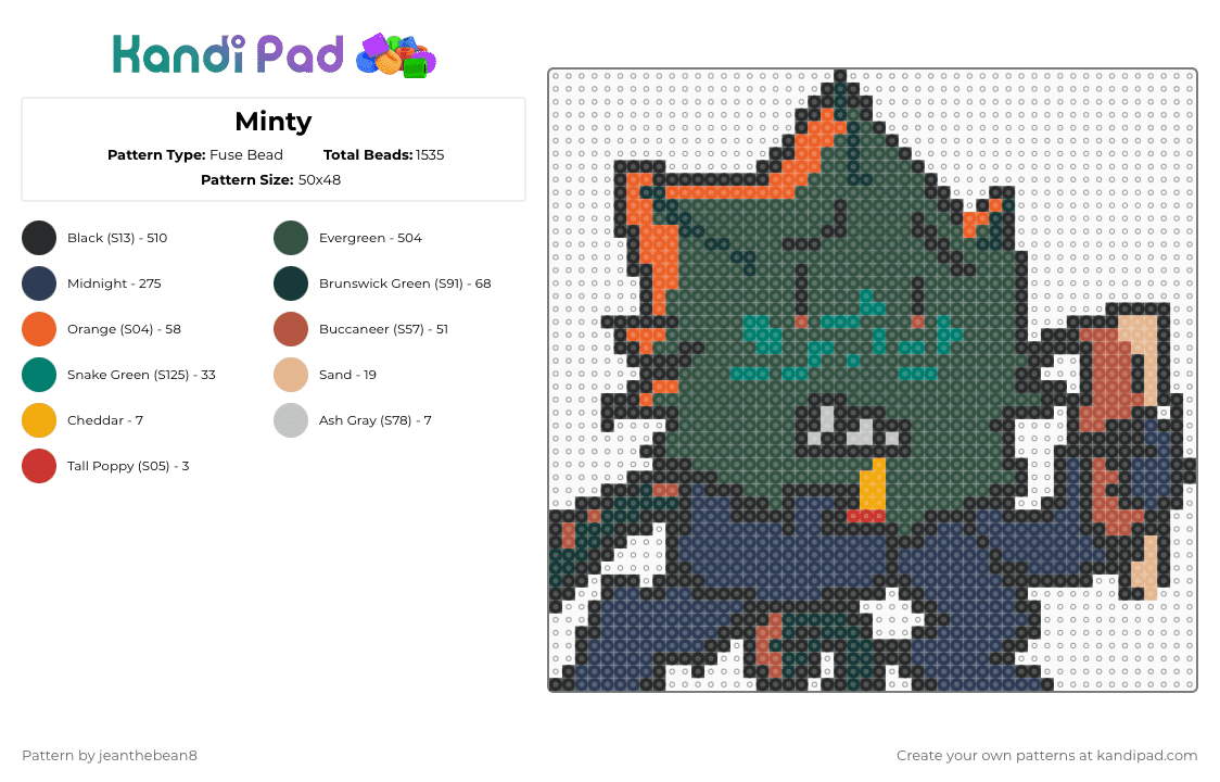Minty - Fuse Bead Pattern by jeanthebean8 on Kandi Pad - gray,purple,objectified,minty
