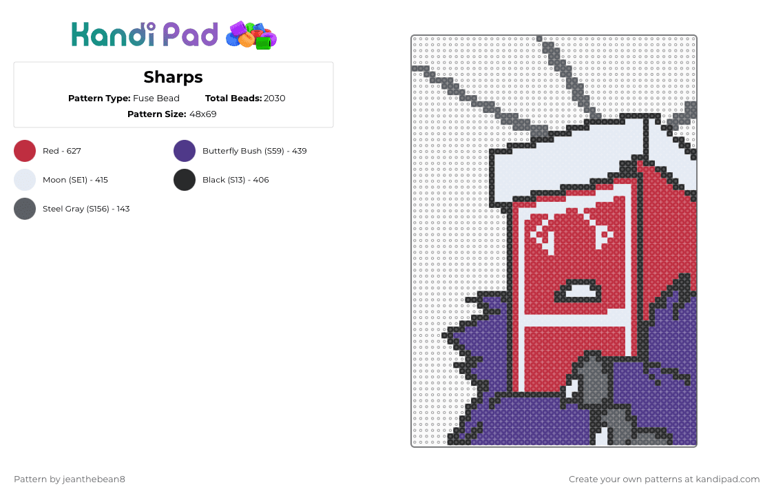 Sharps - Fuse Bead Pattern by jeanthebean8 on Kandi Pad - red,purple