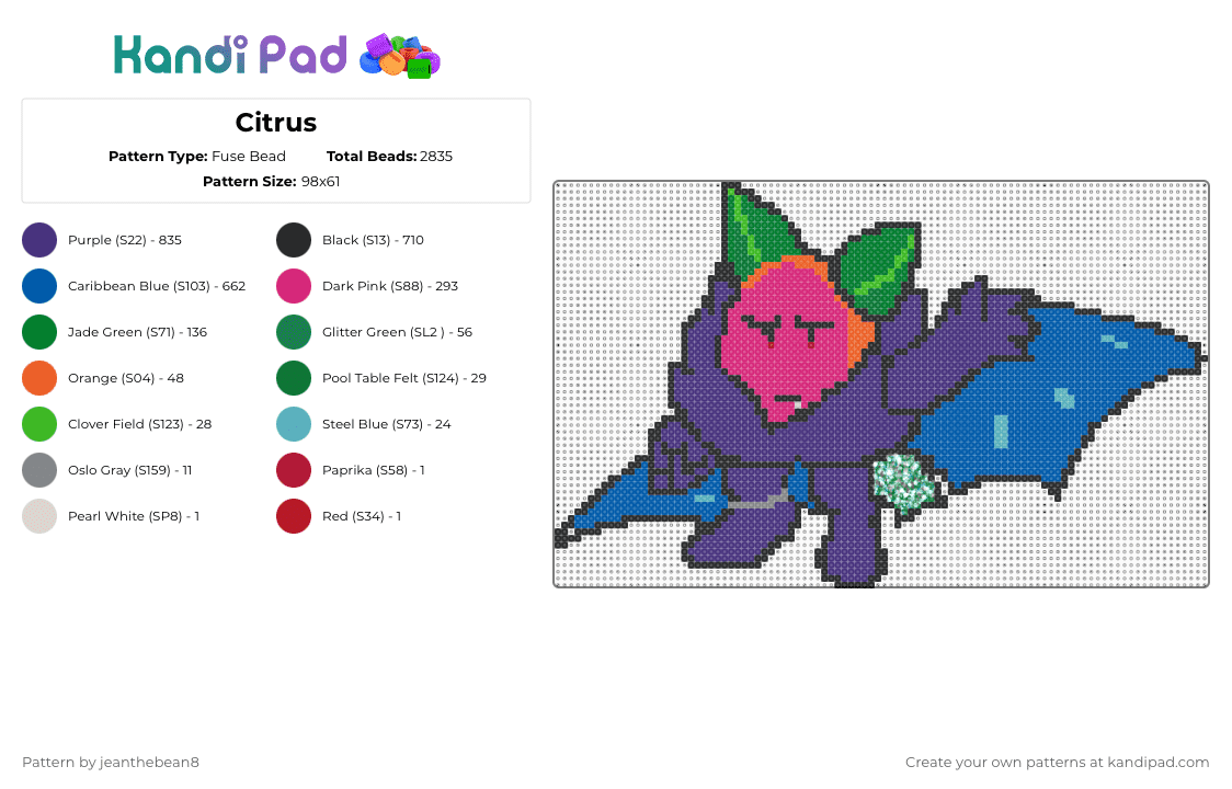 Citrus - Fuse Bead Pattern by jeanthebean8 on Kandi Pad - blue,pink,purple,objectified