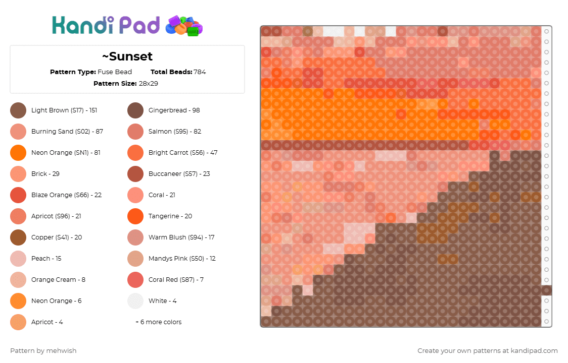 ~Sunset - Fuse Bead Pattern by mehwish on Kandi Pad - orange,tan