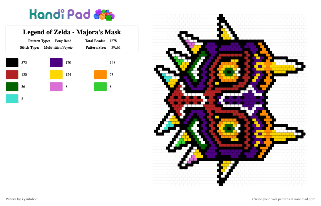 Legend of Zelda - Majora\'s Mask - Pony Bead Pattern by kyautobot on Kandi Pad - black,yellow,purple,red,colorful