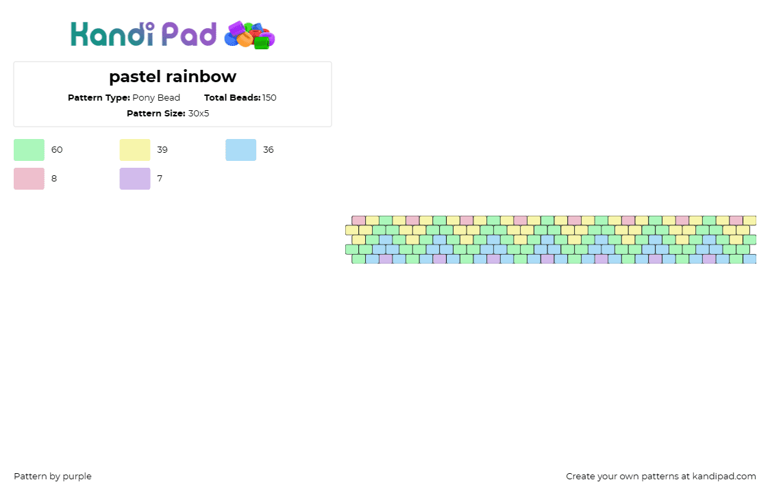 pastel rainbow - Pony Bead Pattern by purple on Kandi Pad - zig zag,pastel,rainbow,bracelet,cuff,spring,easter,green,blue,yellow