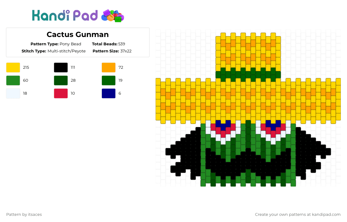 Cactus Gunman - Pony Bead Pattern by itsaces on Kandi Pad - yellow,orange,green,gregory horror show,cactus,cactus gunman