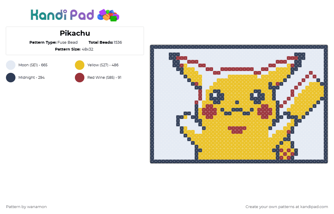 Pikachu - Fuse Bead Pattern by wanamon on Kandi Pad - purple,yellow,pokemon,pikachu,pinball