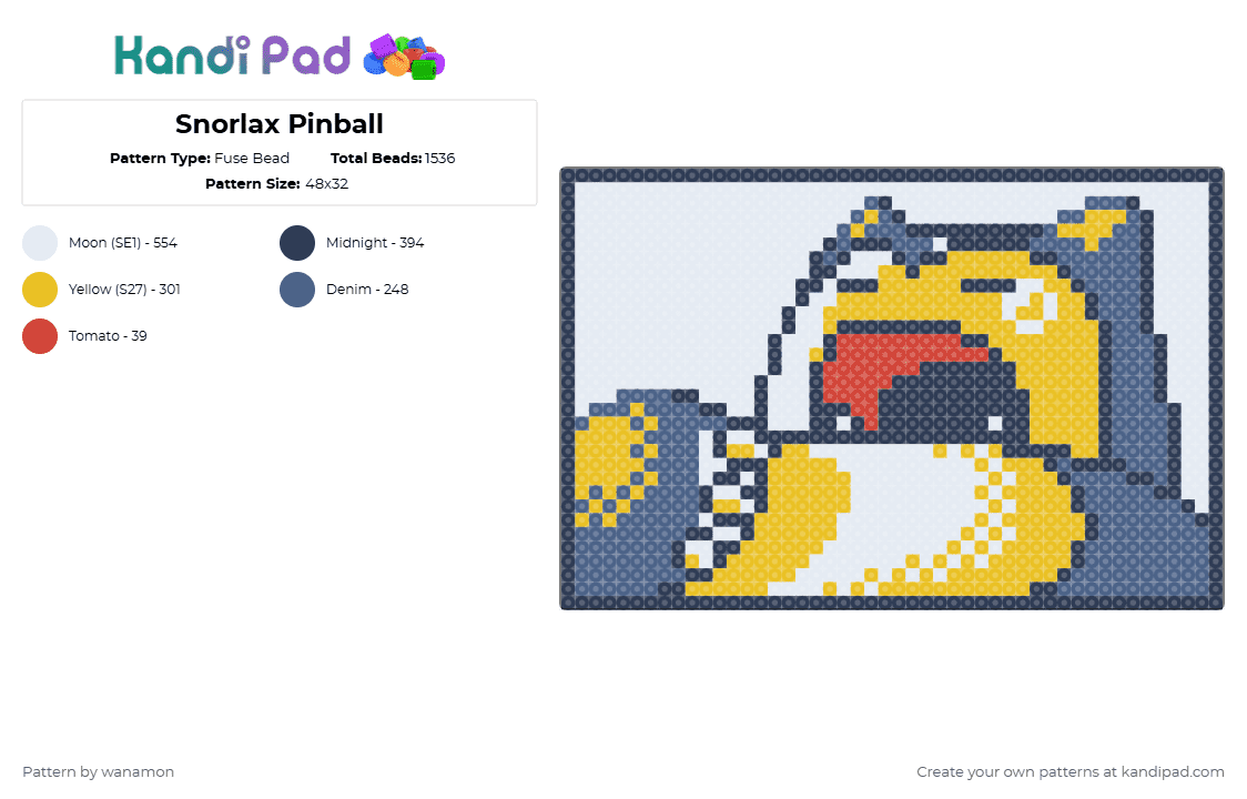 Snorlax Pinball - Fuse Bead Pattern by wanamon on Kandi Pad - purple,yellow,blue,pokemon,snorlax,pinball,sprite