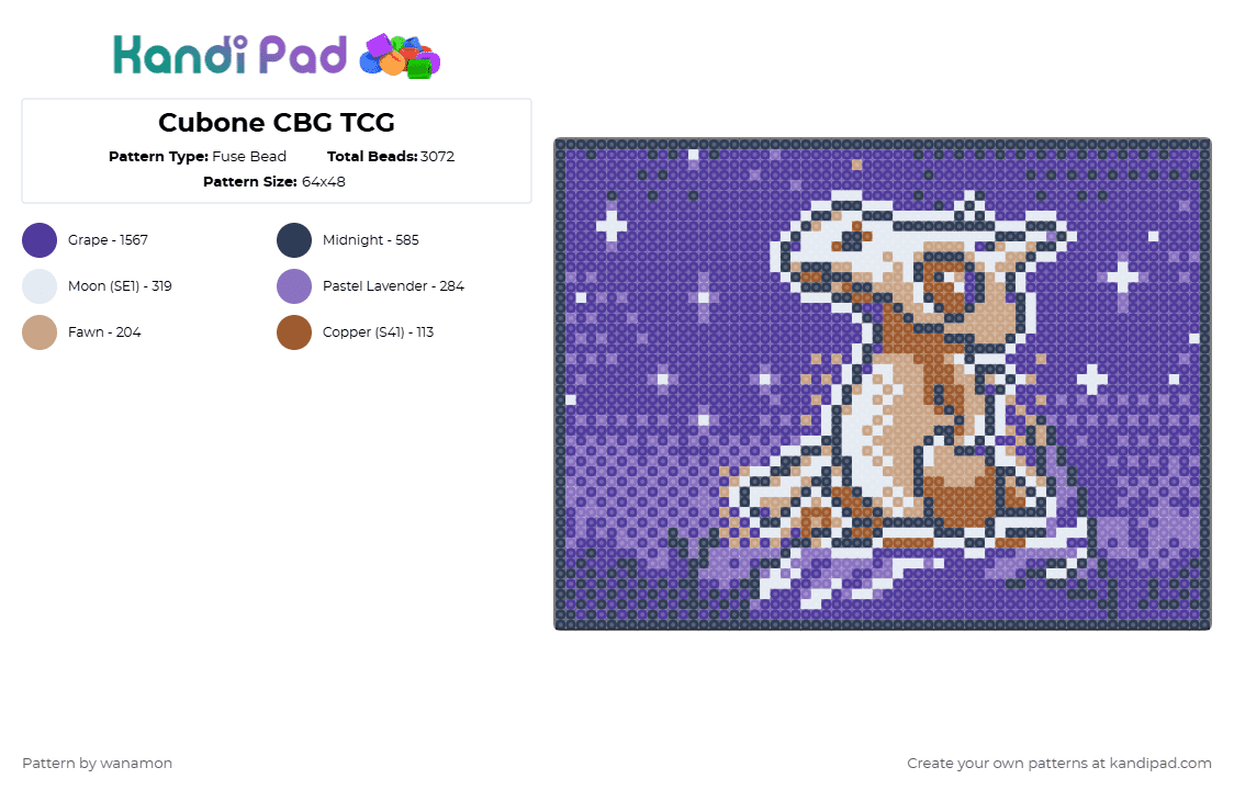 Cubone CBG TCG - Fuse Bead Pattern by wanamon on Kandi Pad - purple,cubone,pokemon,tcg,pokmon