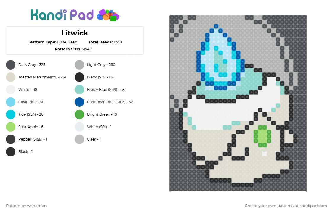 Litwick - Fuse Bead Pattern by wanamon on Kandi Pad - gray,beige