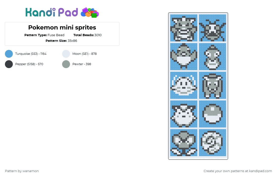 Pokemon mini sprites - Fuse Bead Pattern by wanamon on Kandi Pad - light blue,pokemon,sprite,sprites