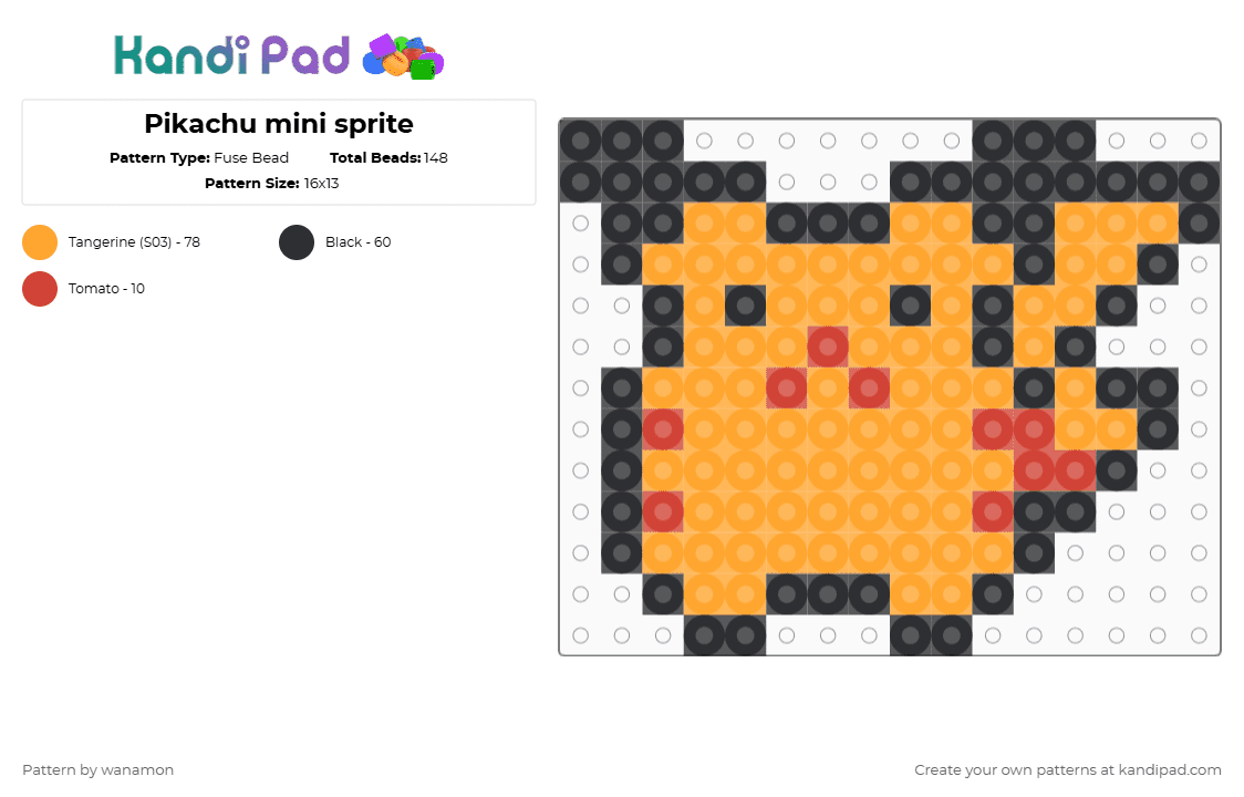 Pikachu mini sprite - Fuse Bead Pattern by wanamon on Kandi Pad - orange,pikachu,pokemon,sprite