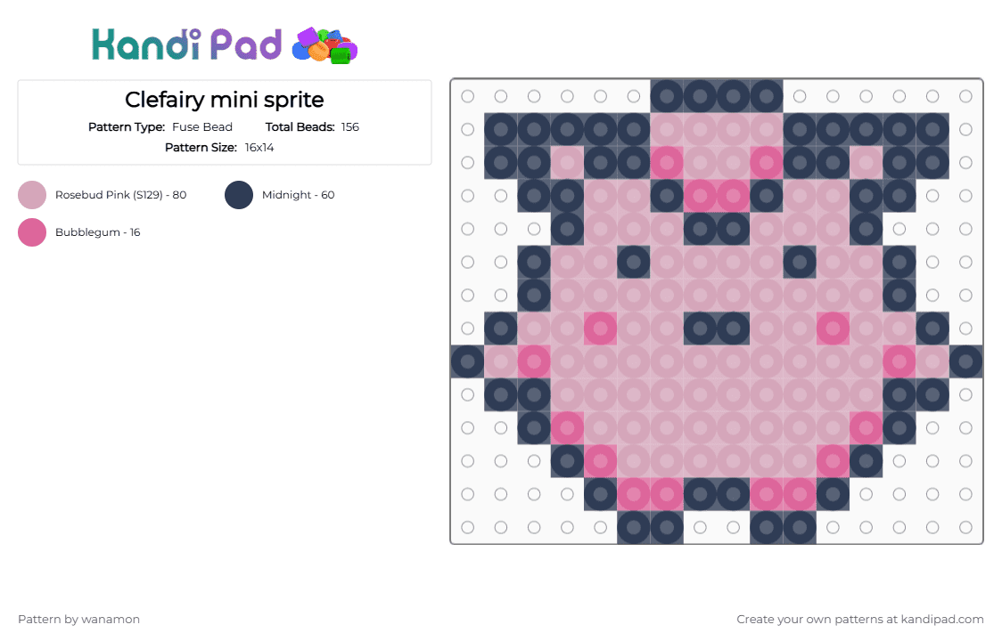 Clefairy mini sprite - Fuse Bead Pattern by wanamon on Kandi Pad - celfairy, mini, pink, pokemon, purple, sprite