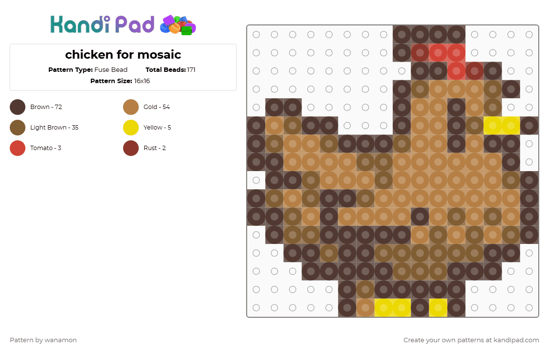 chicken for mosaic - Fuse Bead Pattern by wanamon on Kandi Pad - brown,tan