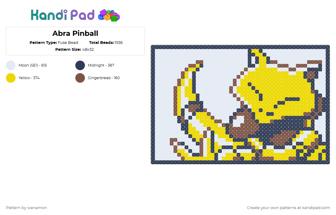 Abra Pinball - Fuse Bead Pattern by wanamon on Kandi Pad - purple,yellow,pokemon,pinball,abra