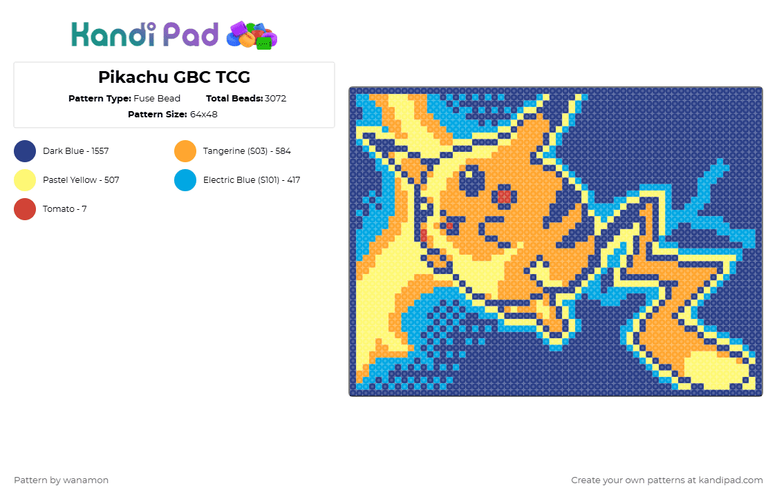 Pikachu GBC TCG - Fuse Bead Pattern by wanamon on Kandi Pad - blue,orange,pikachu,pokemon,trading card game,sprite