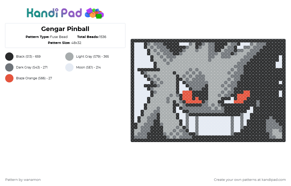 Gengar Pinball - Fuse Bead Pattern by wanamon on Kandi Pad - gray,pokemon,gengar,pinball