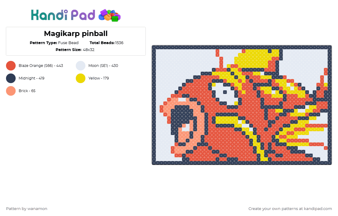 Magikarp pinball - Fuse Bead Pattern by wanamon on Kandi Pad - purple,red,pokemon,magikarp,pinball