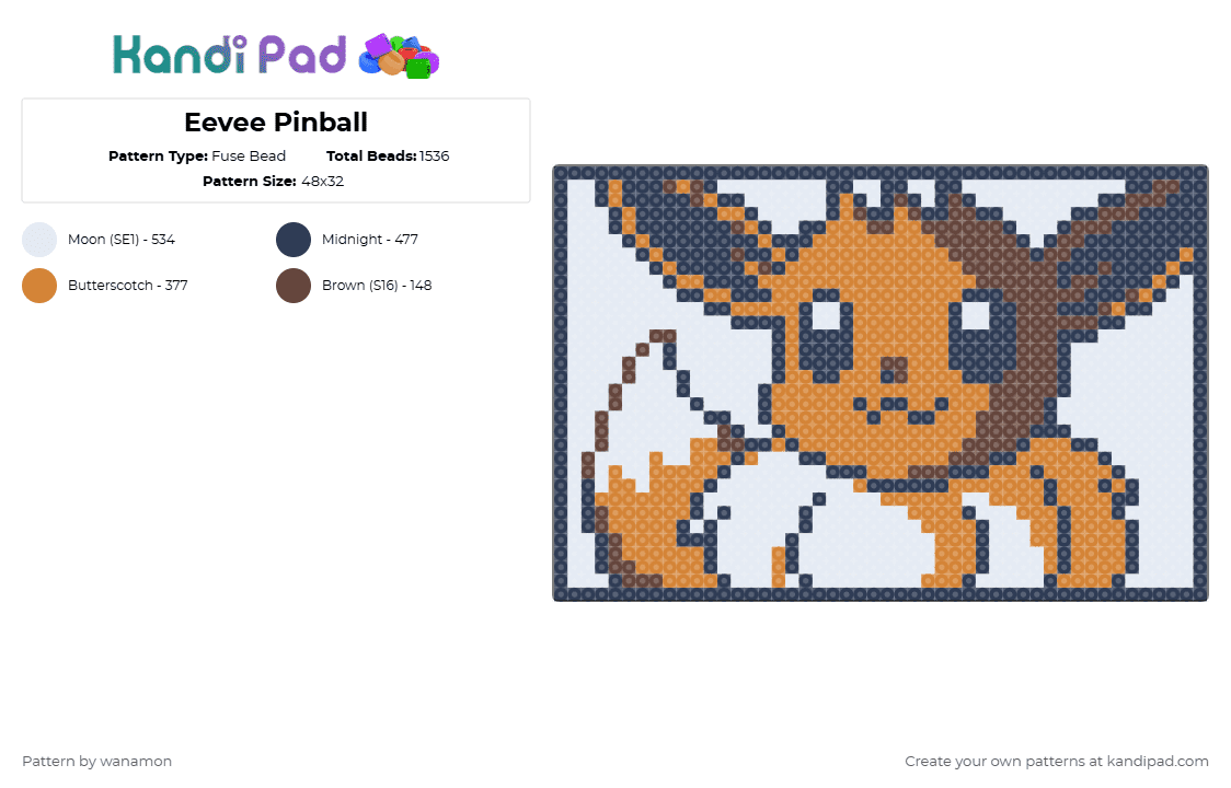 Eevee Pinball - Fuse Bead Pattern by wanamon on Kandi Pad - purple,orange,eevee,pokemon,pinball