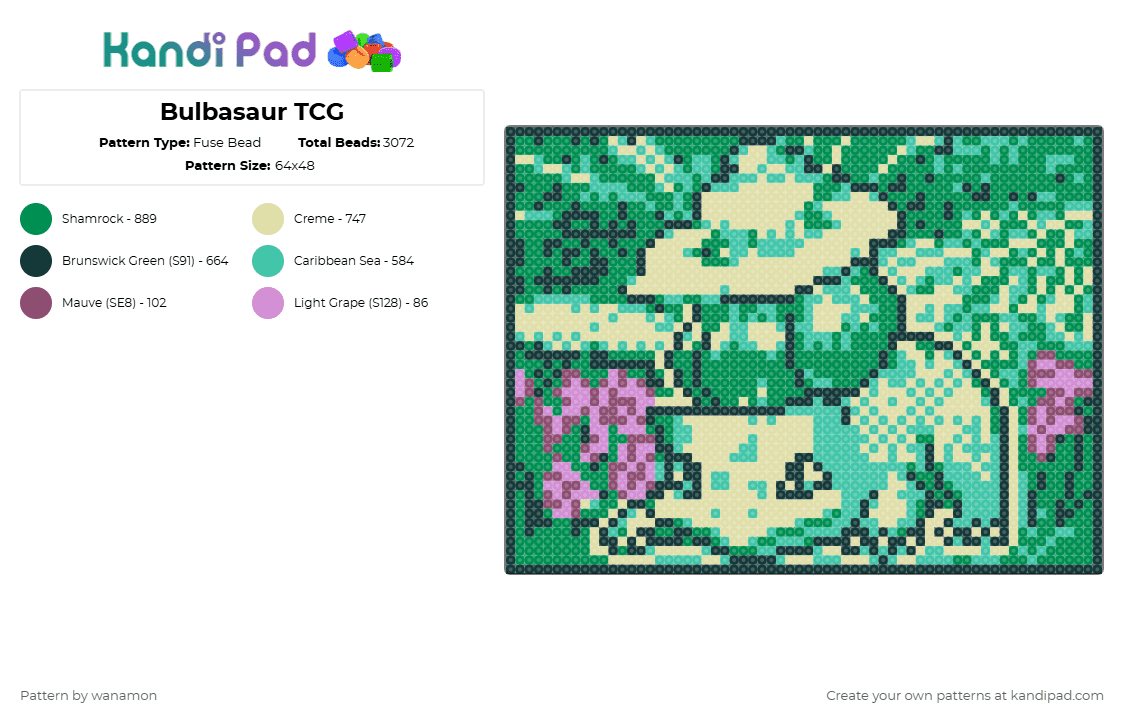 Bulbasaur TCG - Fuse Bead Pattern by wanamon on Kandi Pad - green,teal,yellow,bulbasaur,pokemon,tcg