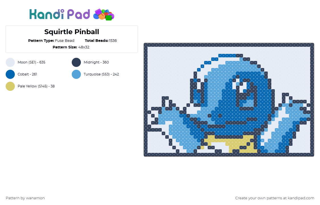 Squirtle Pinball - Fuse Bead Pattern by wanamon on Kandi Pad - purple,light blue,blue,pokemon,squirtle,pinball