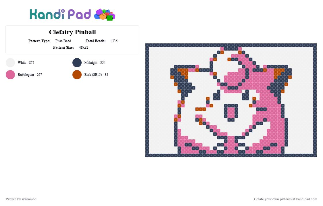 Clefairy Pinball - Fuse Bead Pattern by wanamon on Kandi Pad - white,purple,pink,clefairy,pokemon,pinball