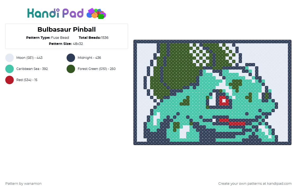 Bulbasaur Pinball - Fuse Bead Pattern by wanamon on Kandi Pad - purple,teal,bulbasaur,pinball,pokemon