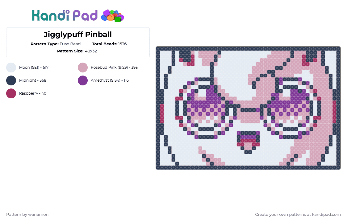 Jigglypuff Pinball - Fuse Bead Pattern by wanamon on Kandi Pad - purple,pink,pokemon,jigglypuff,pinball