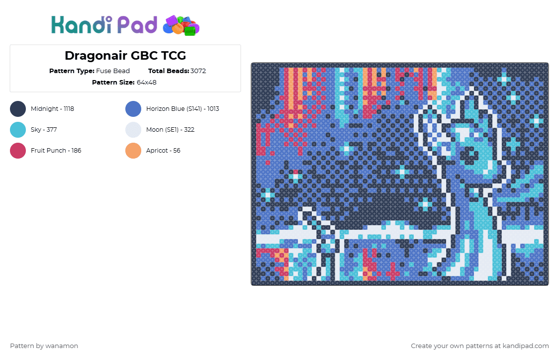Dragonair GBC TCG - Fuse Bead Pattern by wanamon on Kandi Pad - purple,blue,pokemon,dragonair,card,tcg
