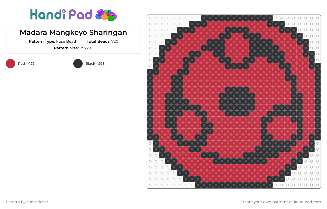 Madara Mangkeyo Sharingan - Fuse Bead Pattern by sunsetlover on Kandi Pad - black, red