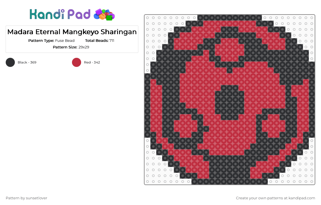 Madara Eternal Mangkeyo Sharingan - Fuse Bead Pattern by sunsetlover on Kandi Pad - black, red