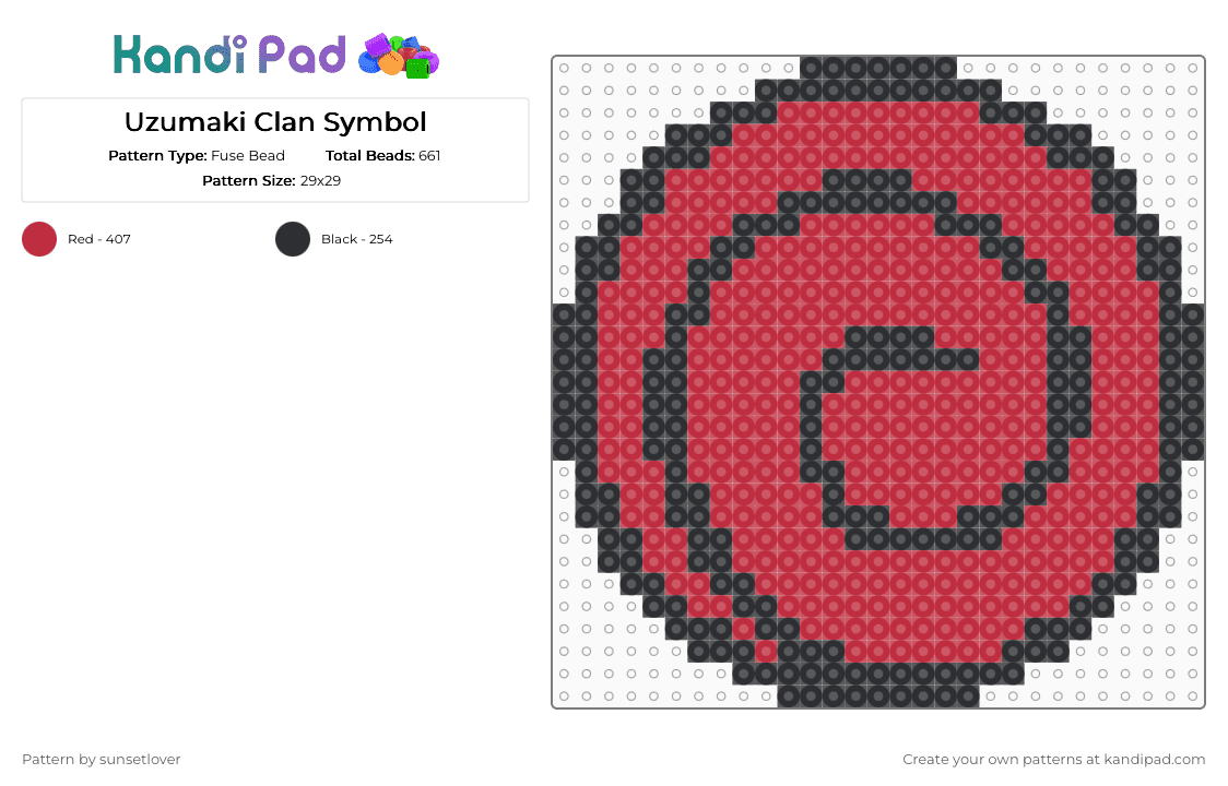 Uzumaki Clan Symbol - Fuse Bead Pattern by sunsetlover on Kandi Pad - black,red